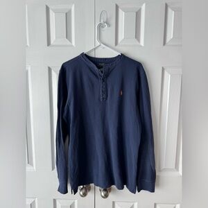 Polo Ralph Lauren Navy Blue Henley Shirt Orange Pony Logo Kids XL 18-20